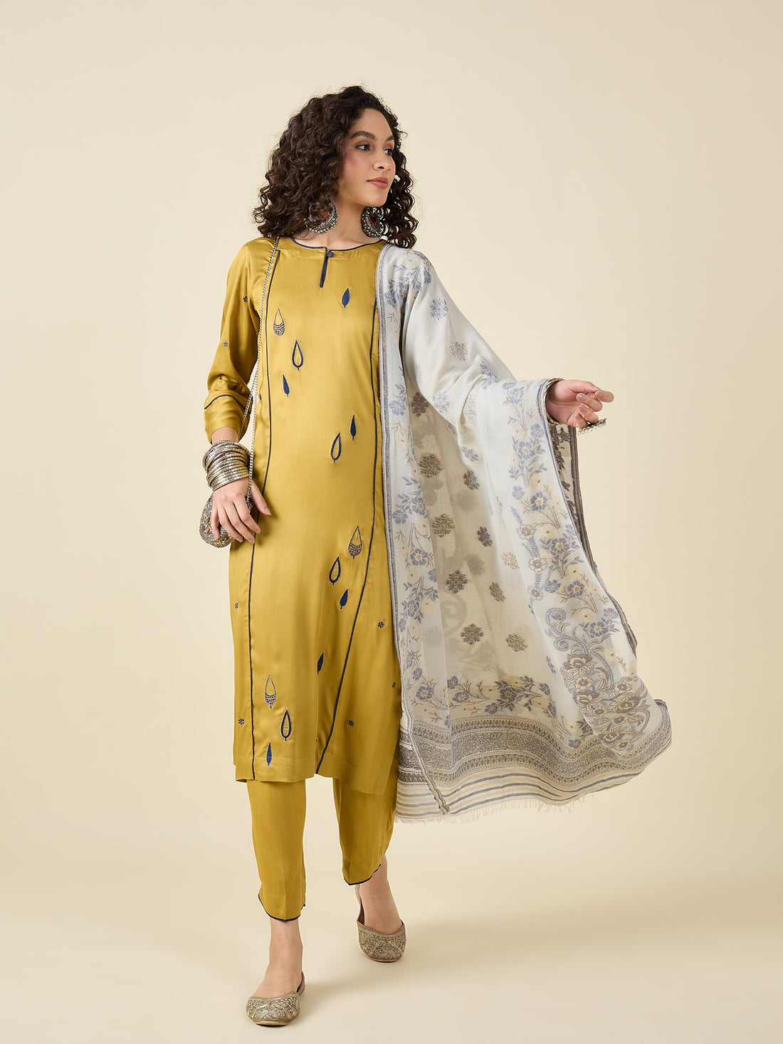 Mustard Kurta Set With Dupatta