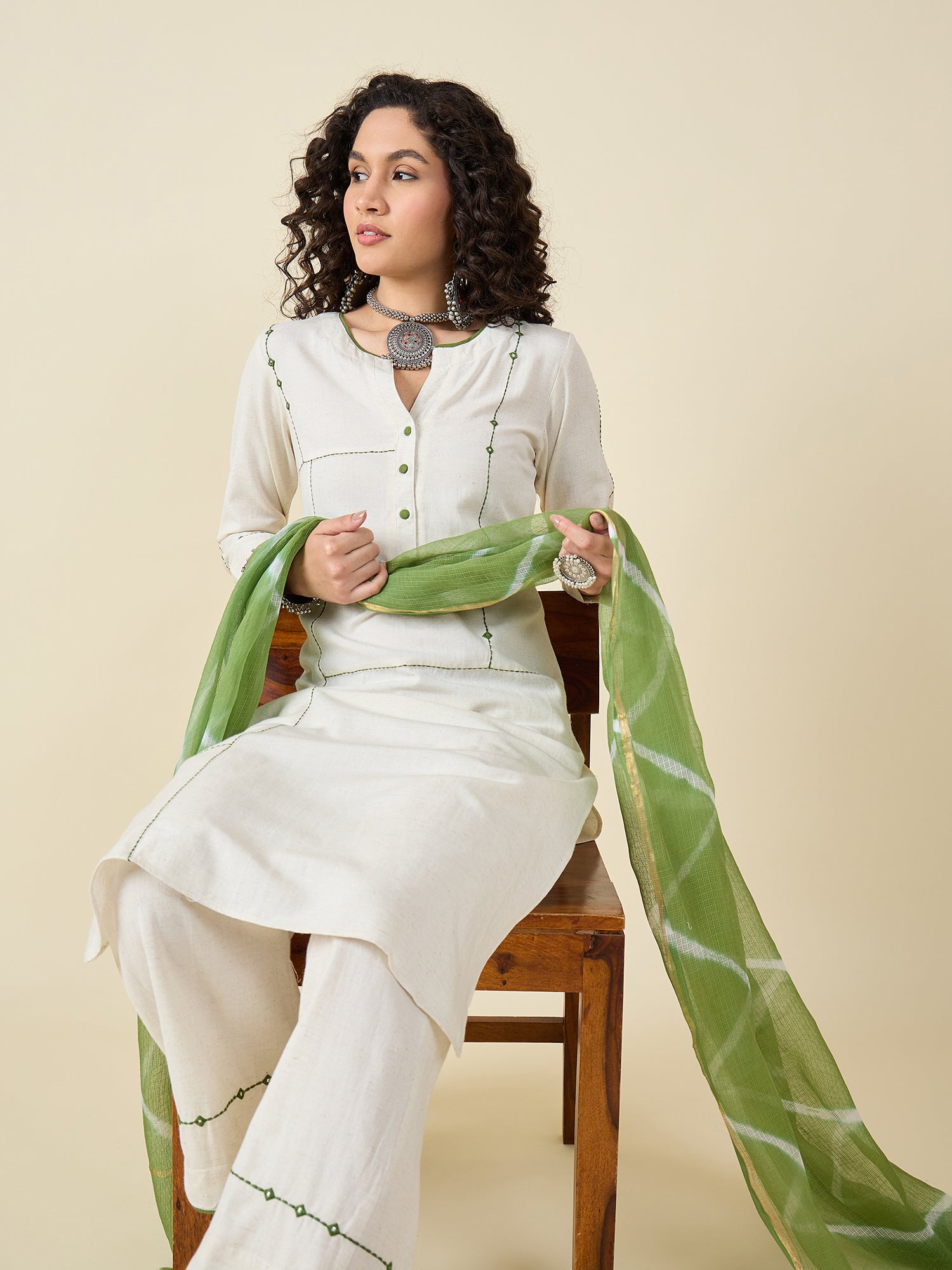 Ecru Kurta Set with Dupatta