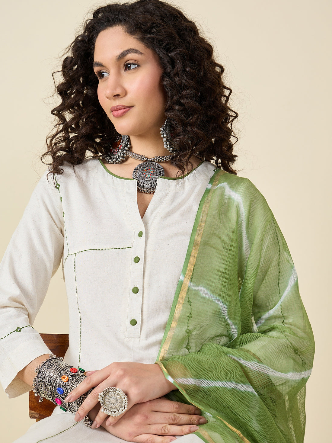 Ecru Kurta Set with Dupatta