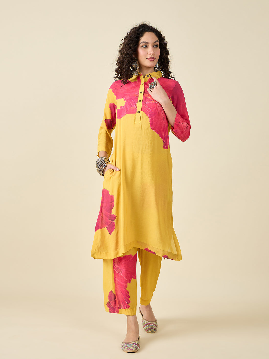 Printed Red Kurta Set