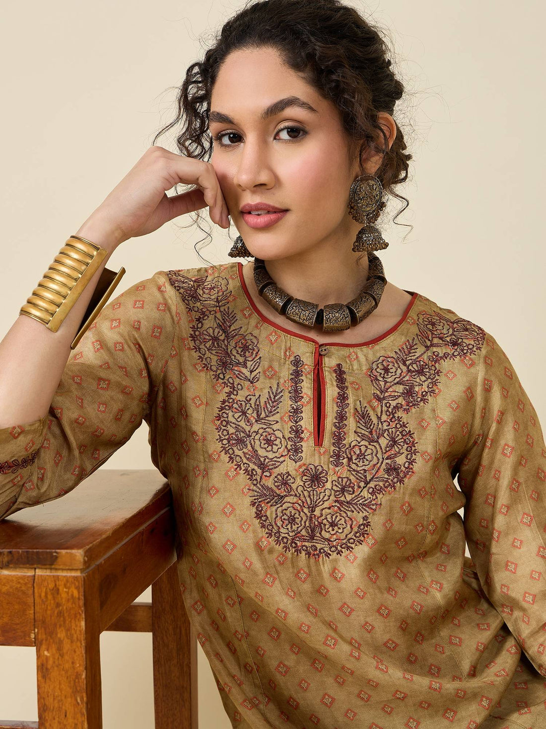 Rust Embroidered Kurta Set