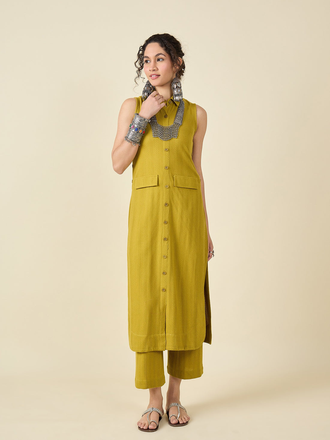 Knitted Mustard Kurta Set