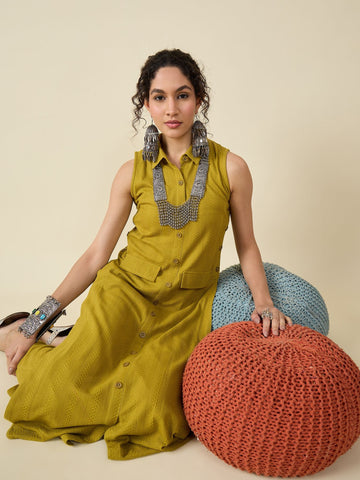 Knitted Mustard Kurta Set