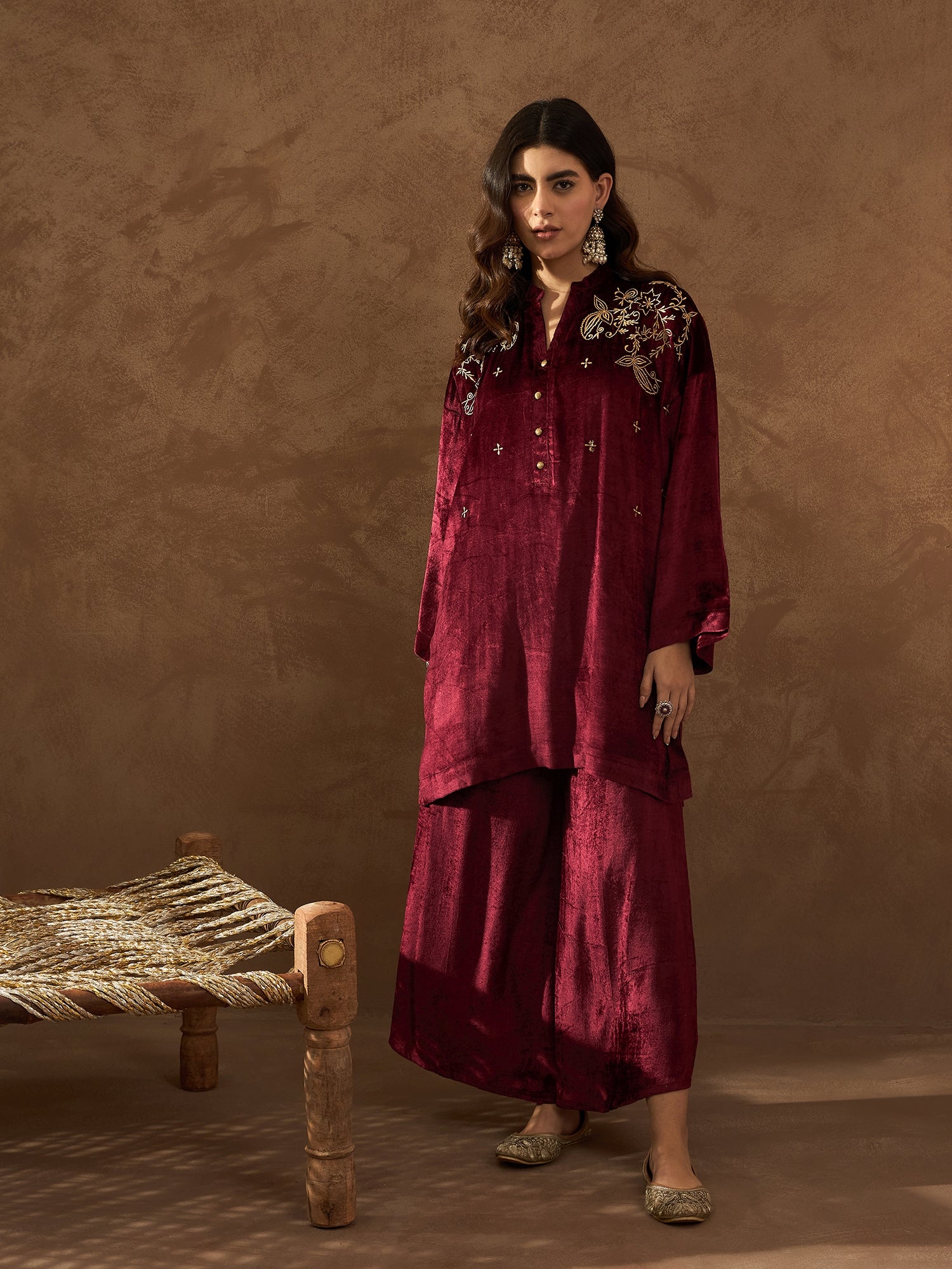 Maroon Anti Fit Kurta Set