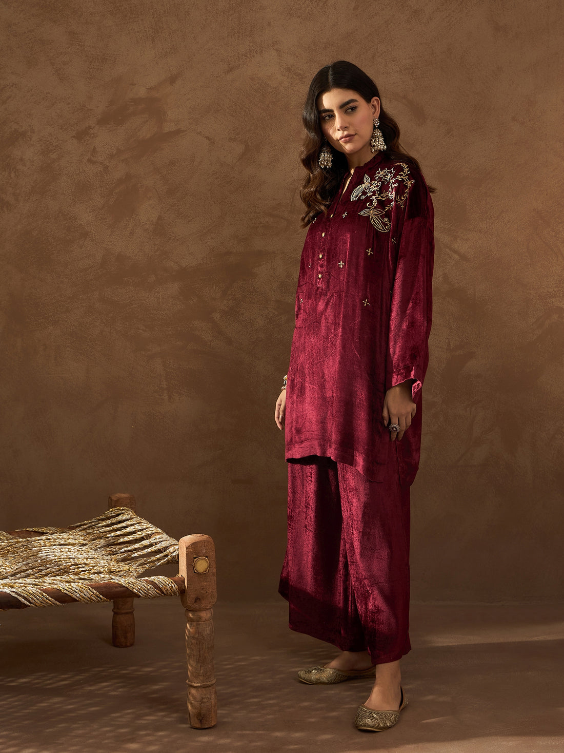 Maroon Anti Fit Kurta Set