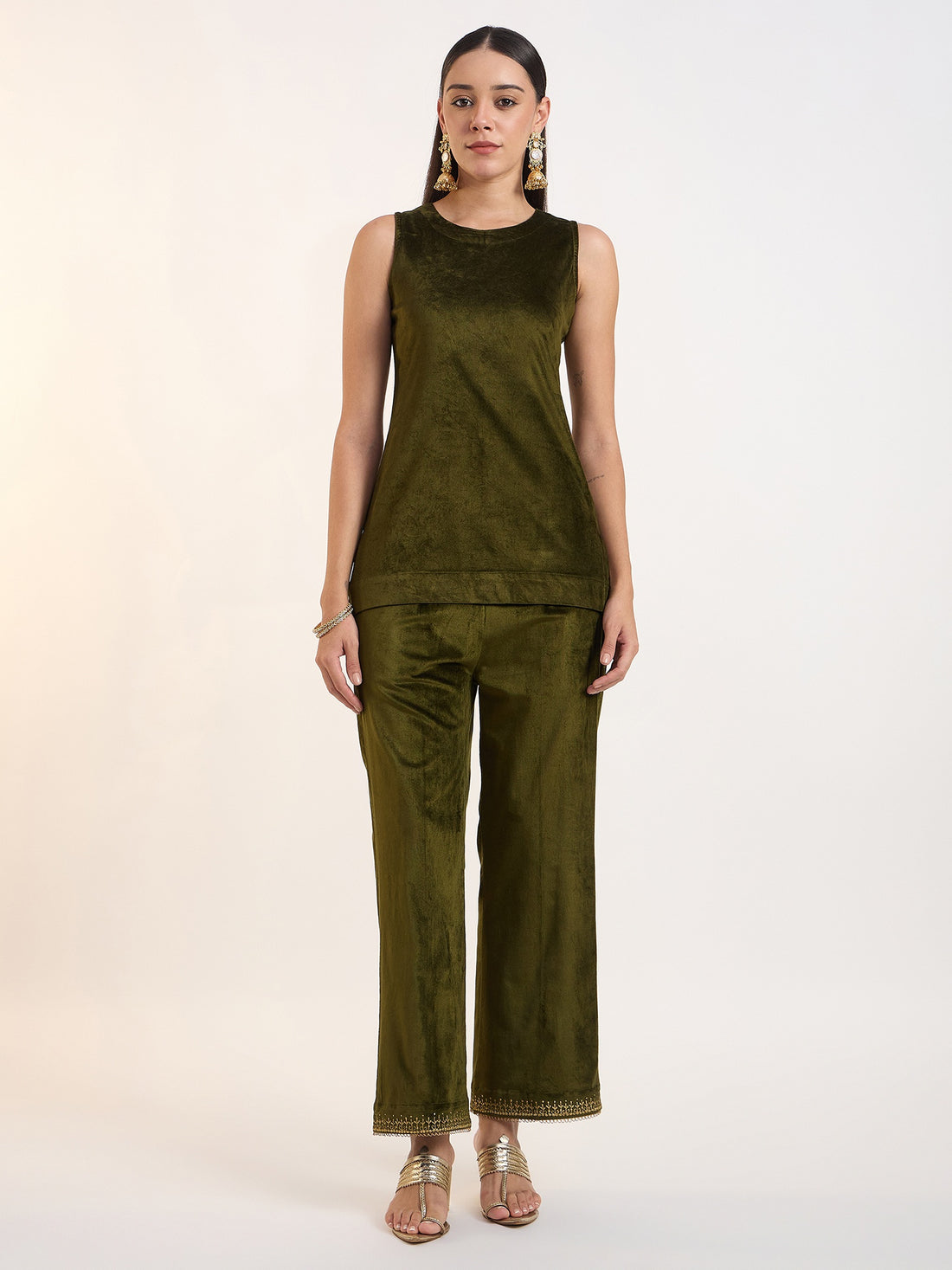 Olive Velvet Co-ord Set