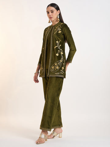 Olive Velvet Co-ord Set