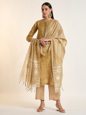 The Antique Gold Woven Dupatta Kurta Set