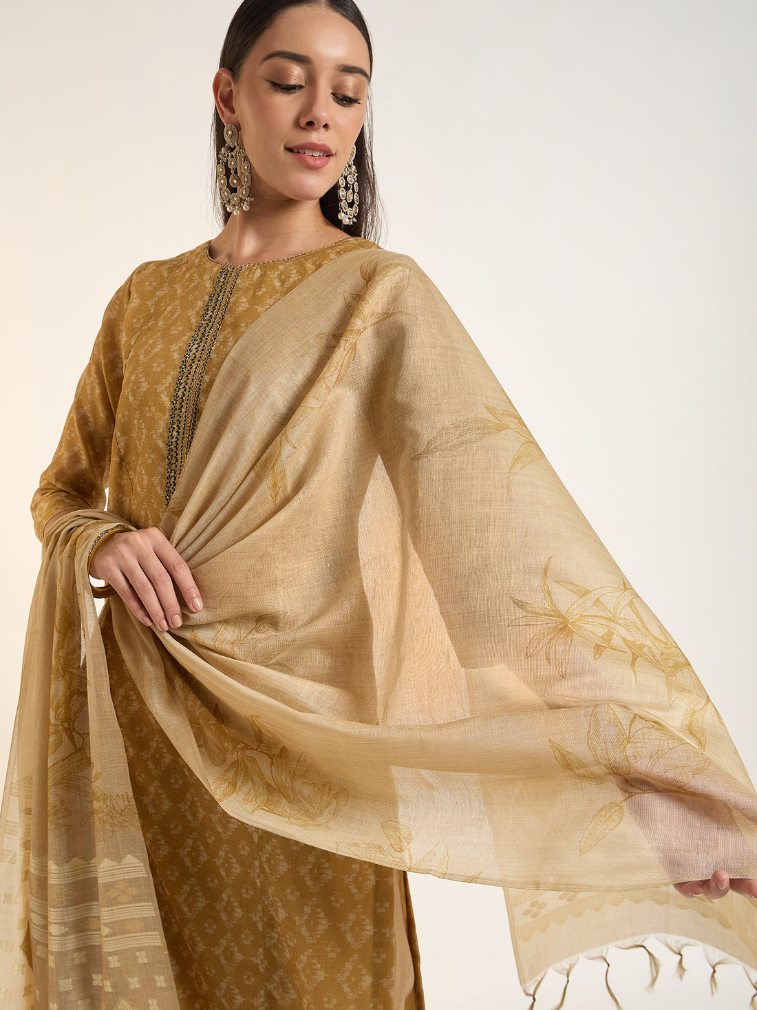 The Antique Gold Woven Dupatta Kurta Set