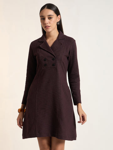 Women Solid Ribbed Double-Breasted Blazer Dress
