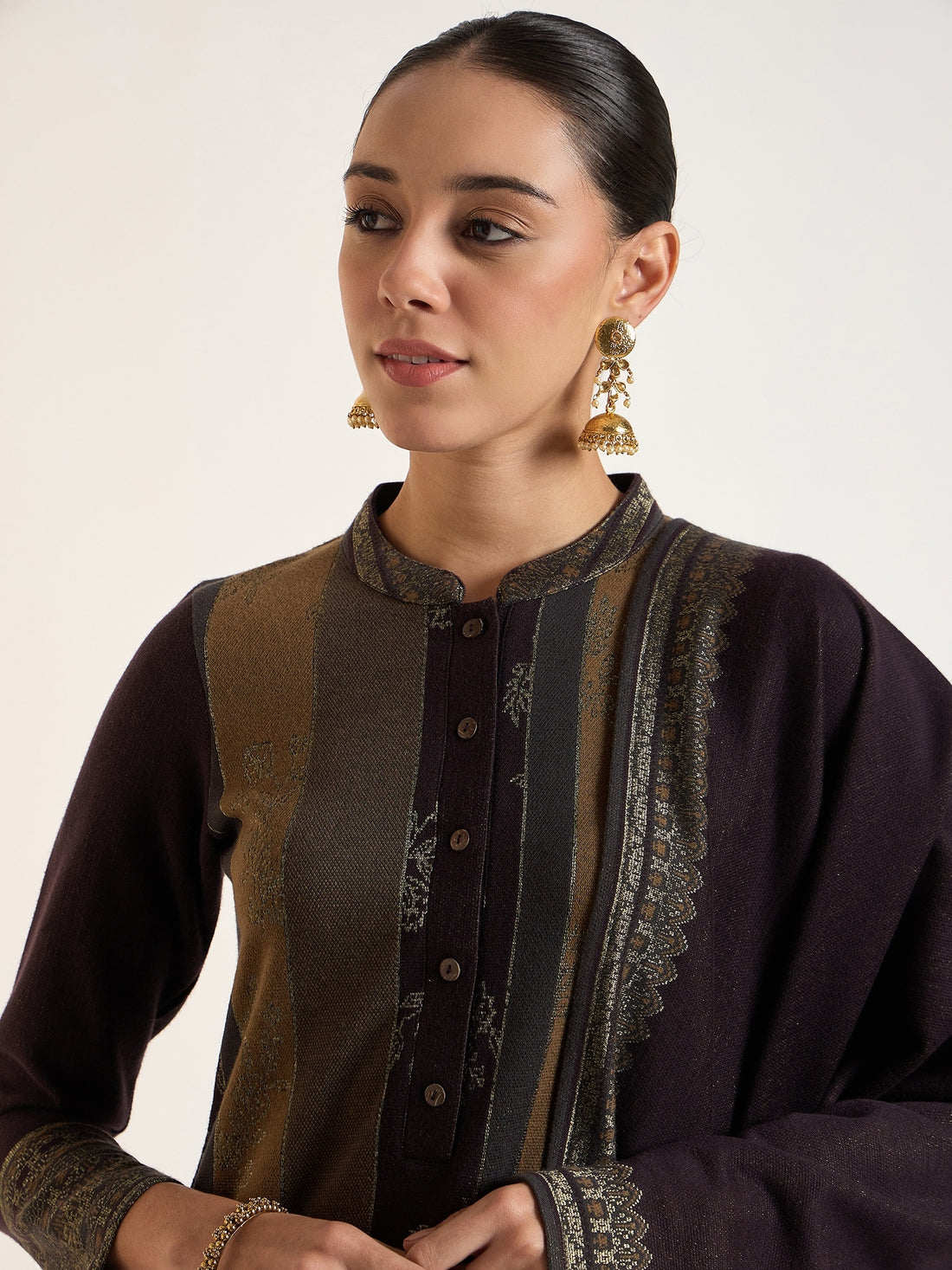 Plum Striped Kurta Set