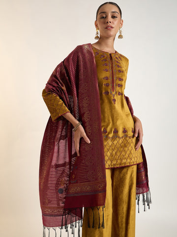 Mustard Velvet Kurta Set with Dupatta