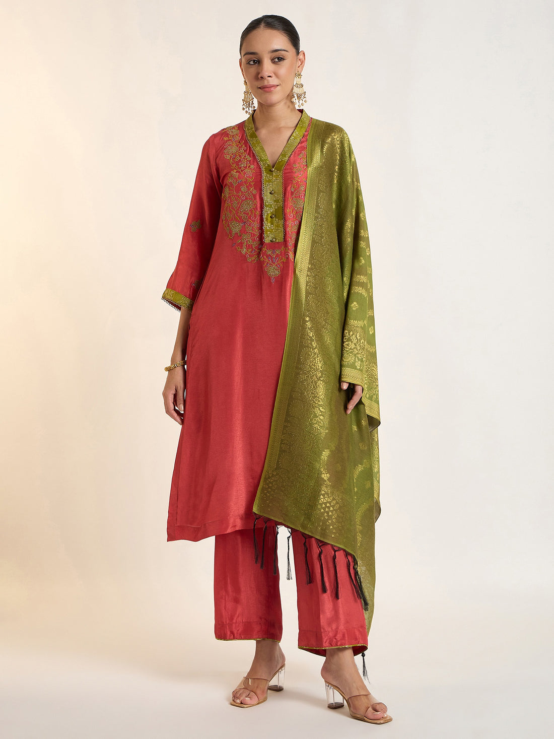 Coral Embroidered Kurta Set