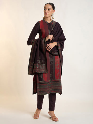 Wine Striped Kurta Set
