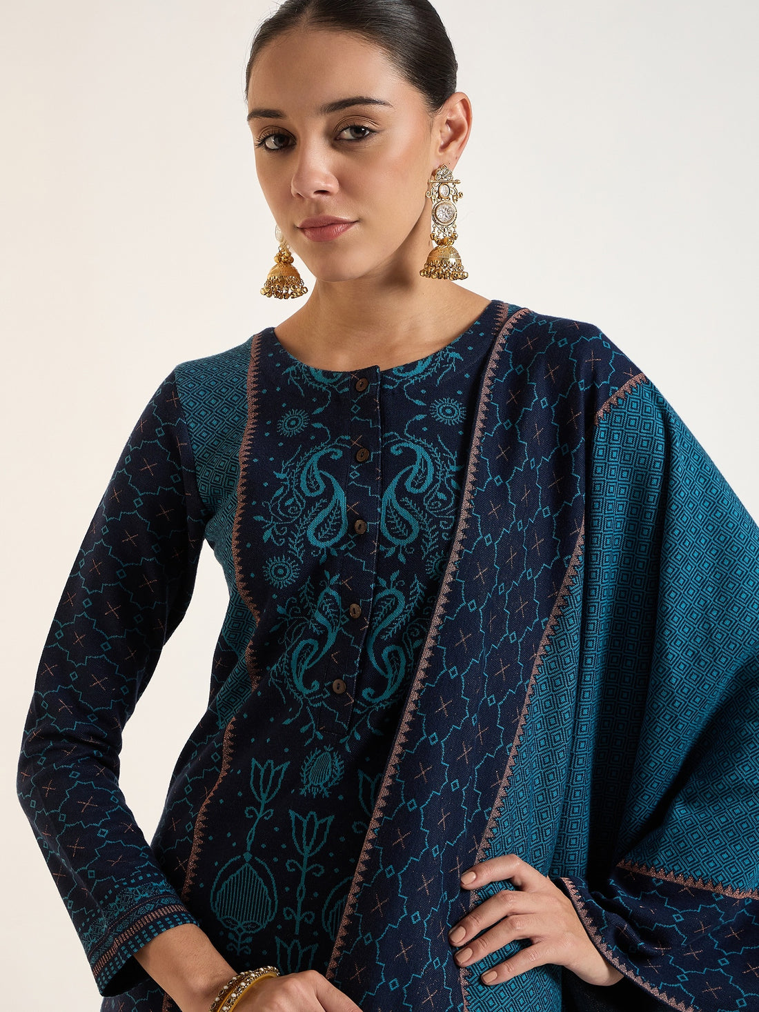 Navy Paisley Kurta Set