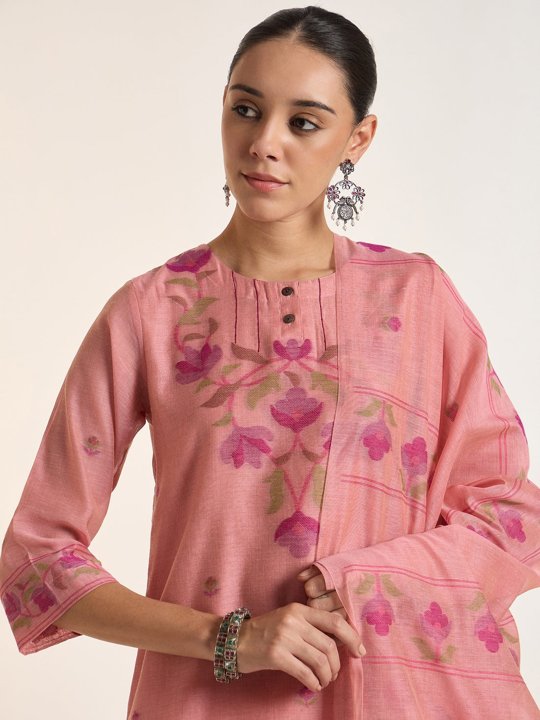 Pink Floral Kurta Set