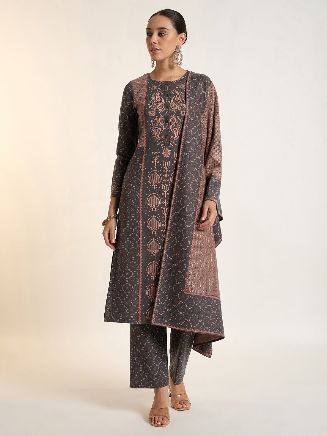 Charcoal Paisley Kurta Set