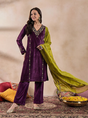 Regal Purple Zari Kurta Set