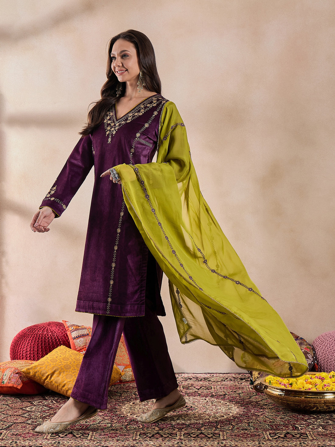 Regal Purple Zari Kurta Set