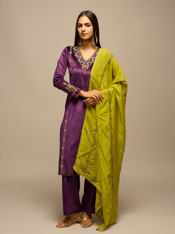 Regal Purple Zari Kurta Set