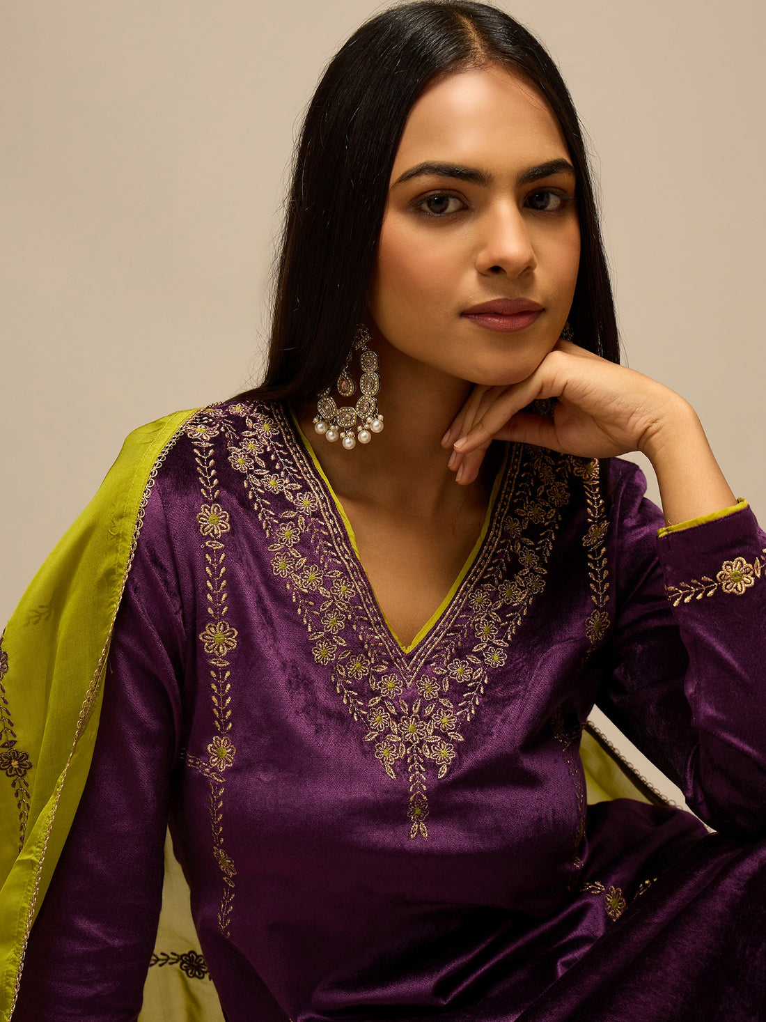 Regal Purple Zari Kurta Set