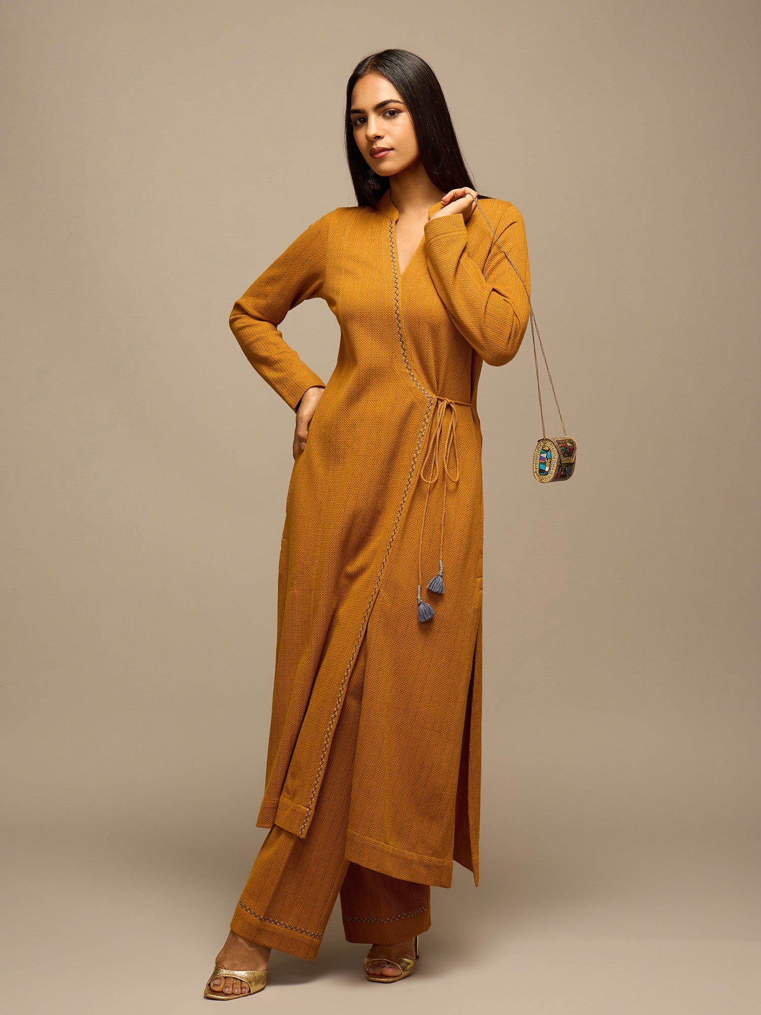 The Mustard Wrap Kurta Set