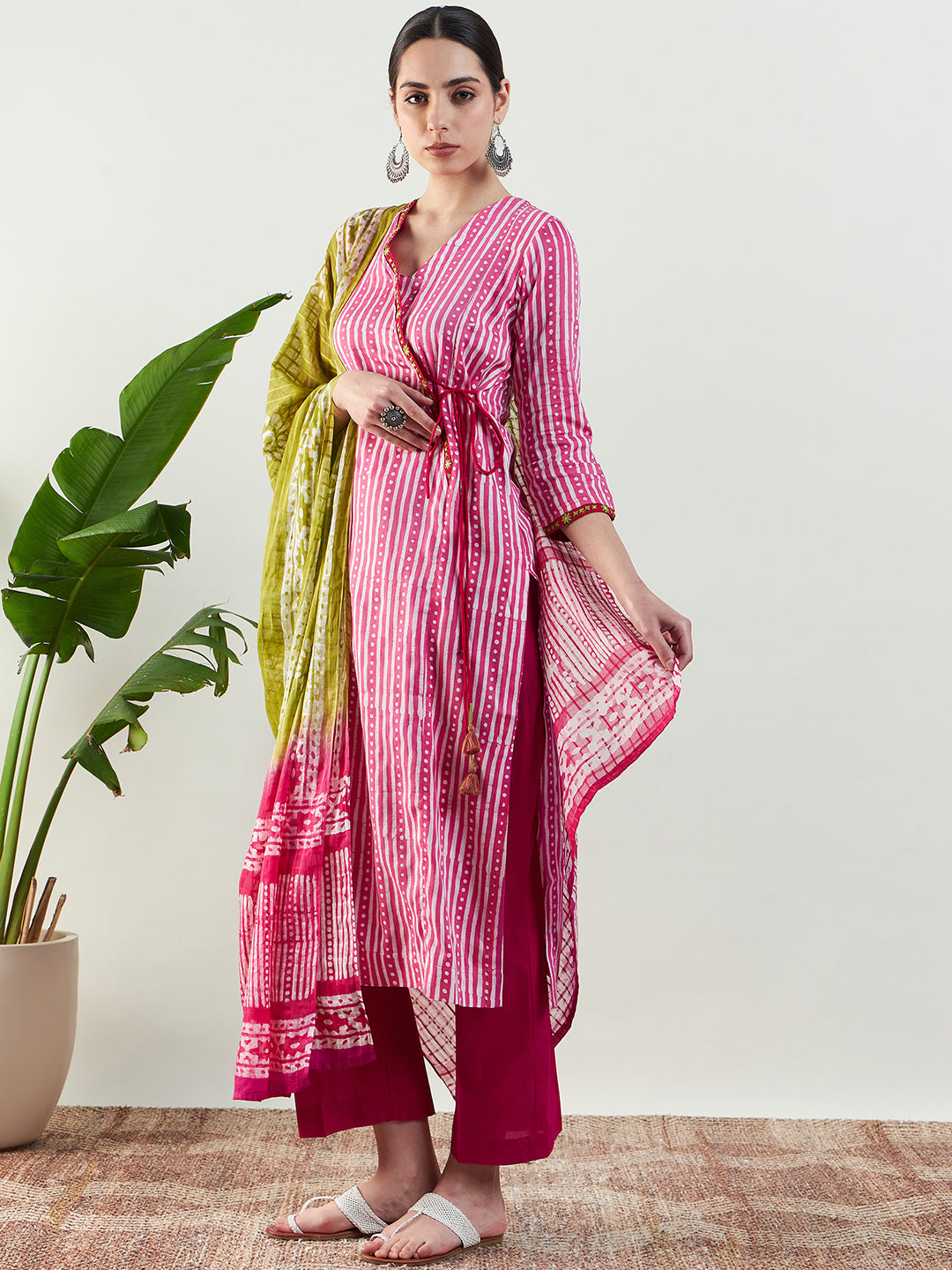 Pink Handloom Kurta Set with Dupatta