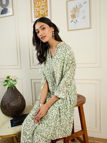 Green Floral Printed Kurta Set