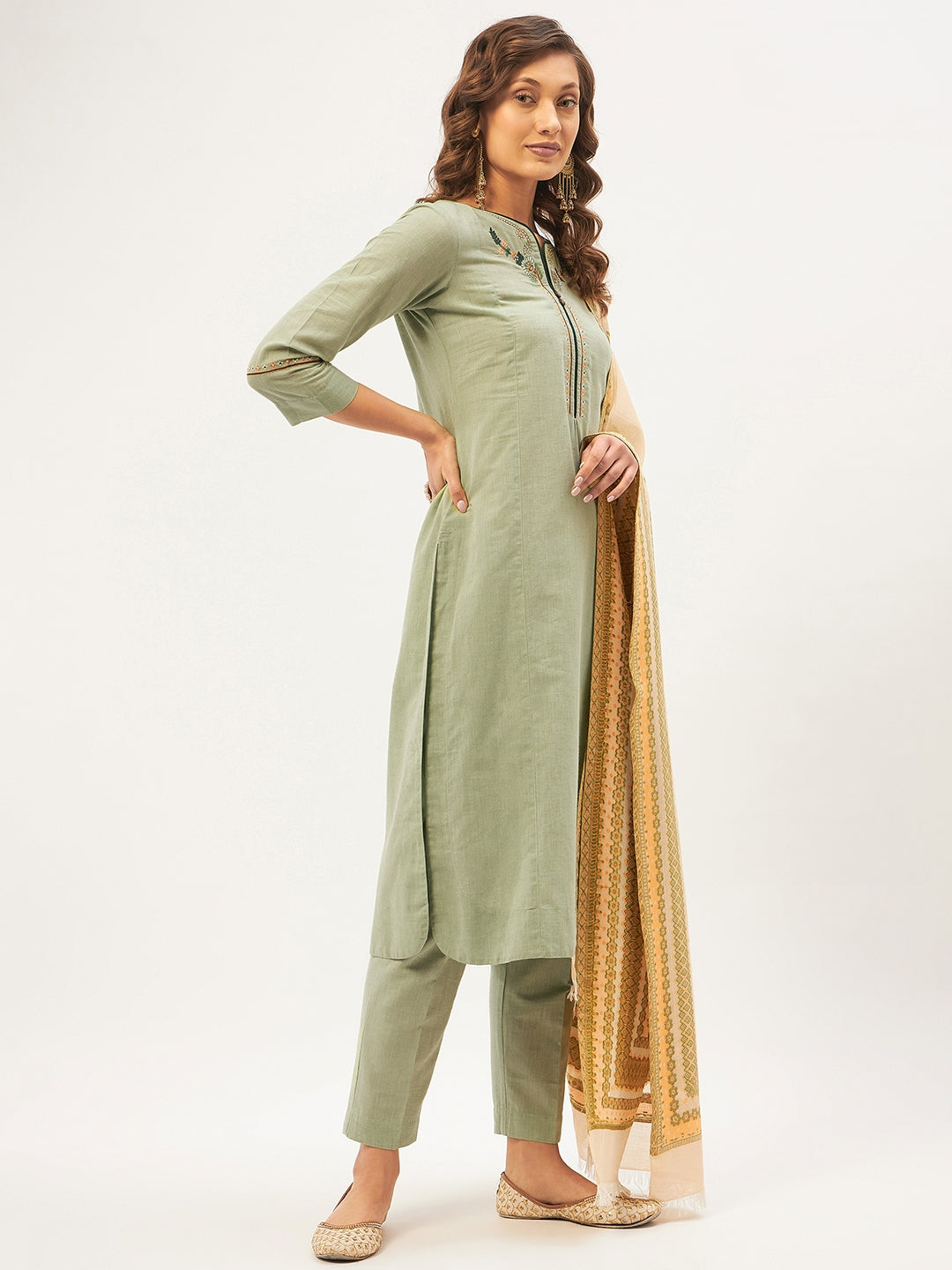 Pista Green Kurta Set With Dupatta