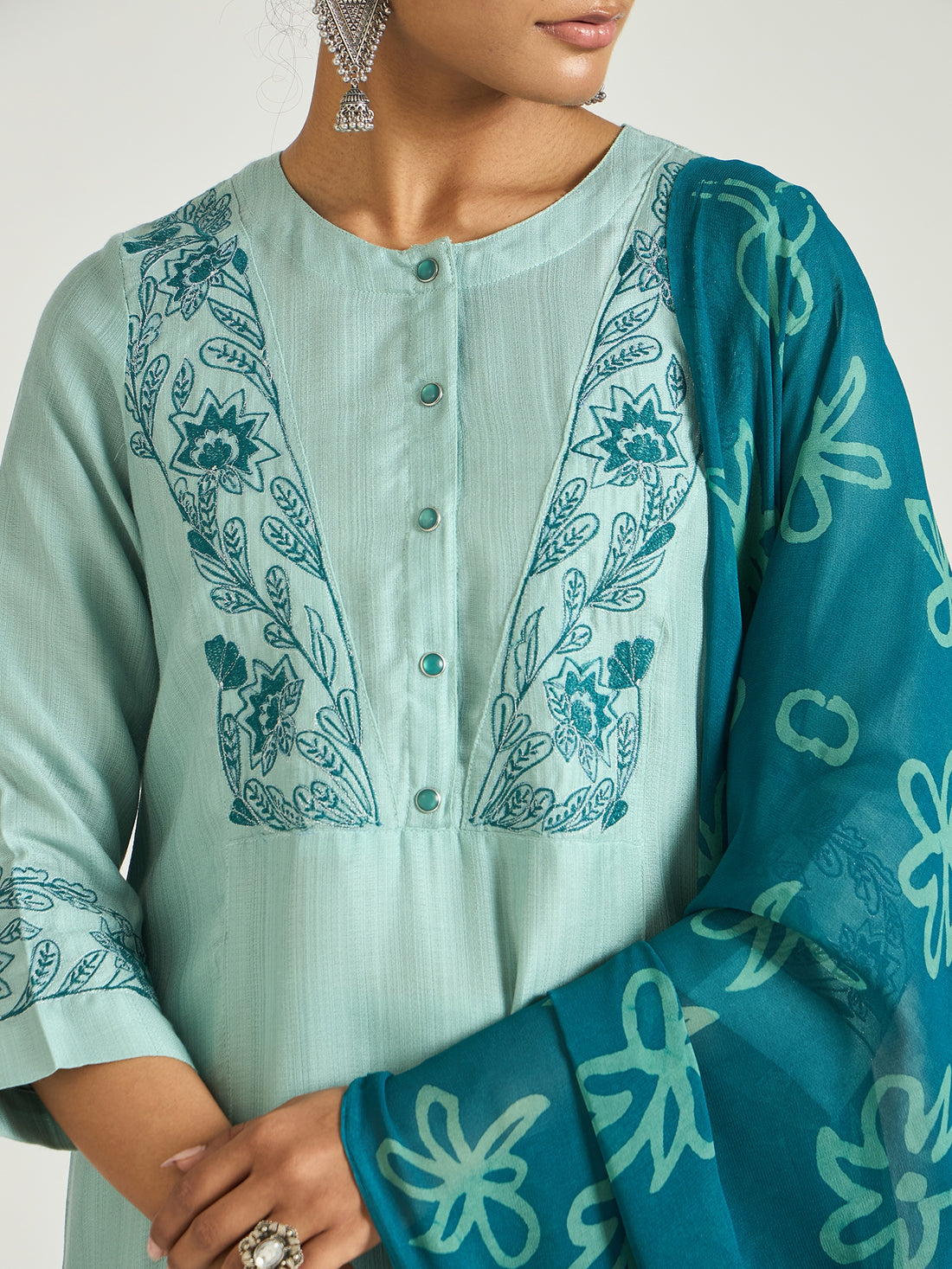 The Seafoam Bloom Kurta Set with Dupatta