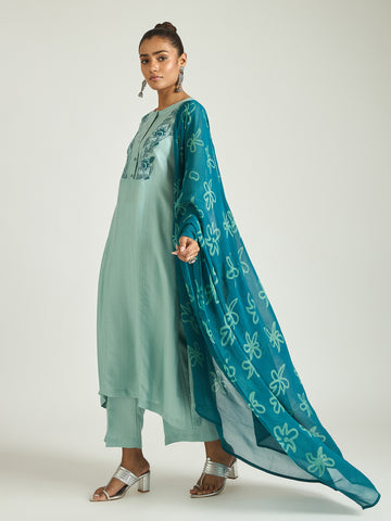 The Seafoam Bloom Kurta Set with Dupatta