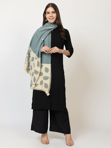 The Blue Ivory Floral Woollen Shawl
