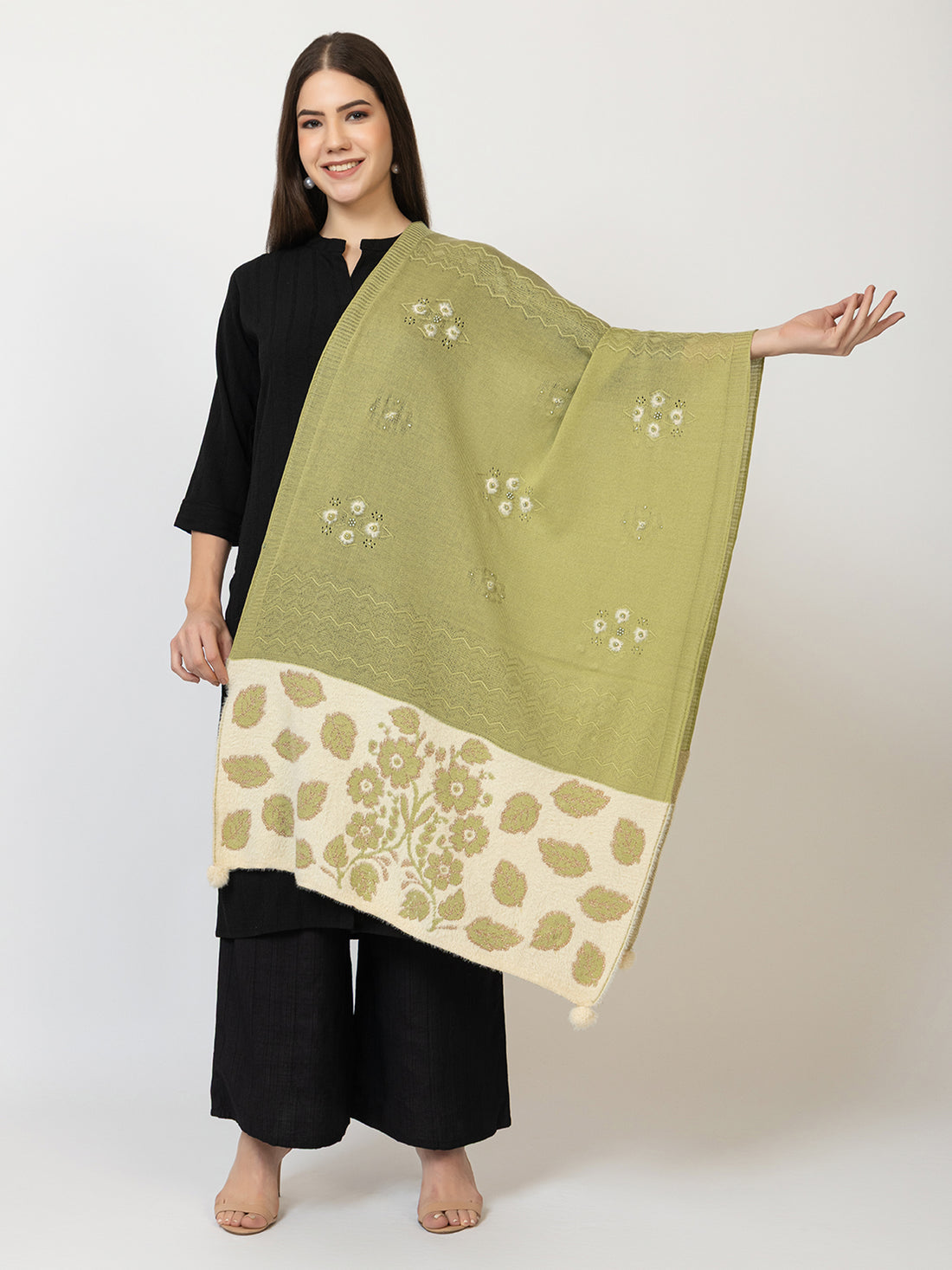 The Olive Bloom Woollen Shawl