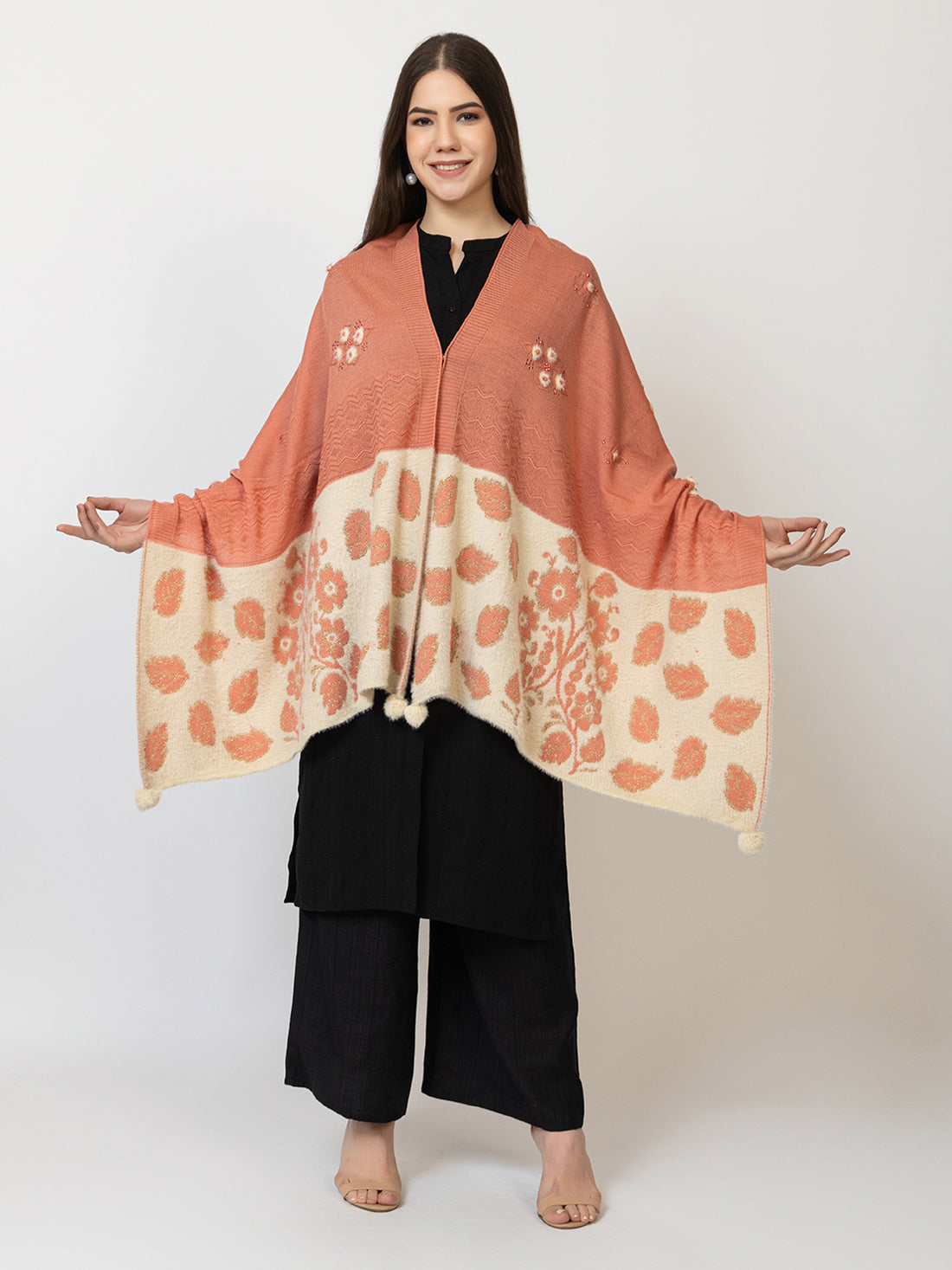 The Peach Bloom Woollen Shawl