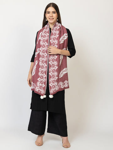 The Cranberry Feather Woollen Shawl