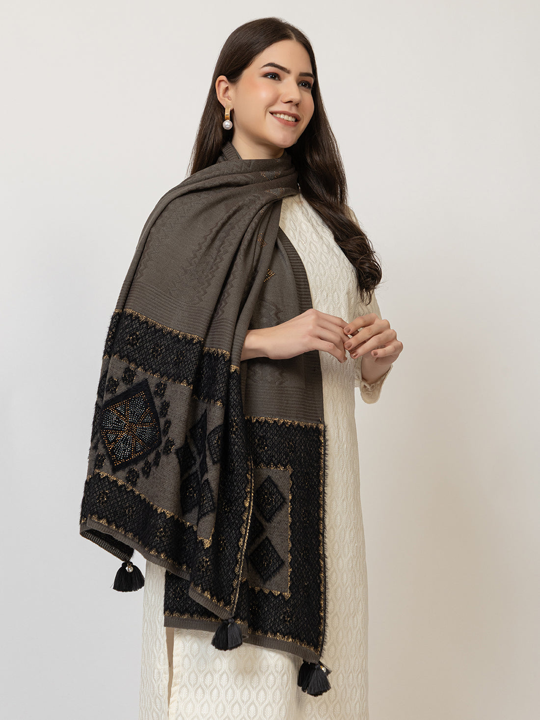 The Charcoal Royale Woollen Shawl