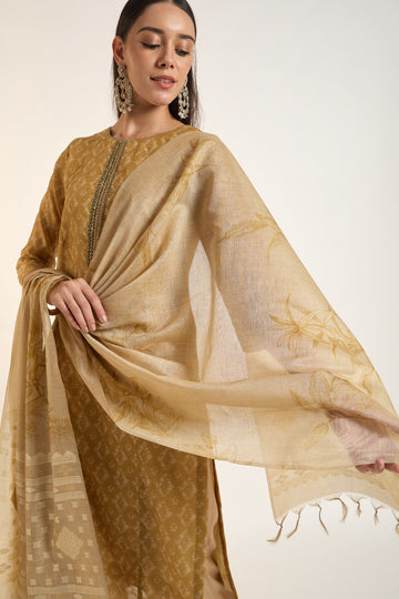 The Antique Gold Woven Dupatta Kurta Set
