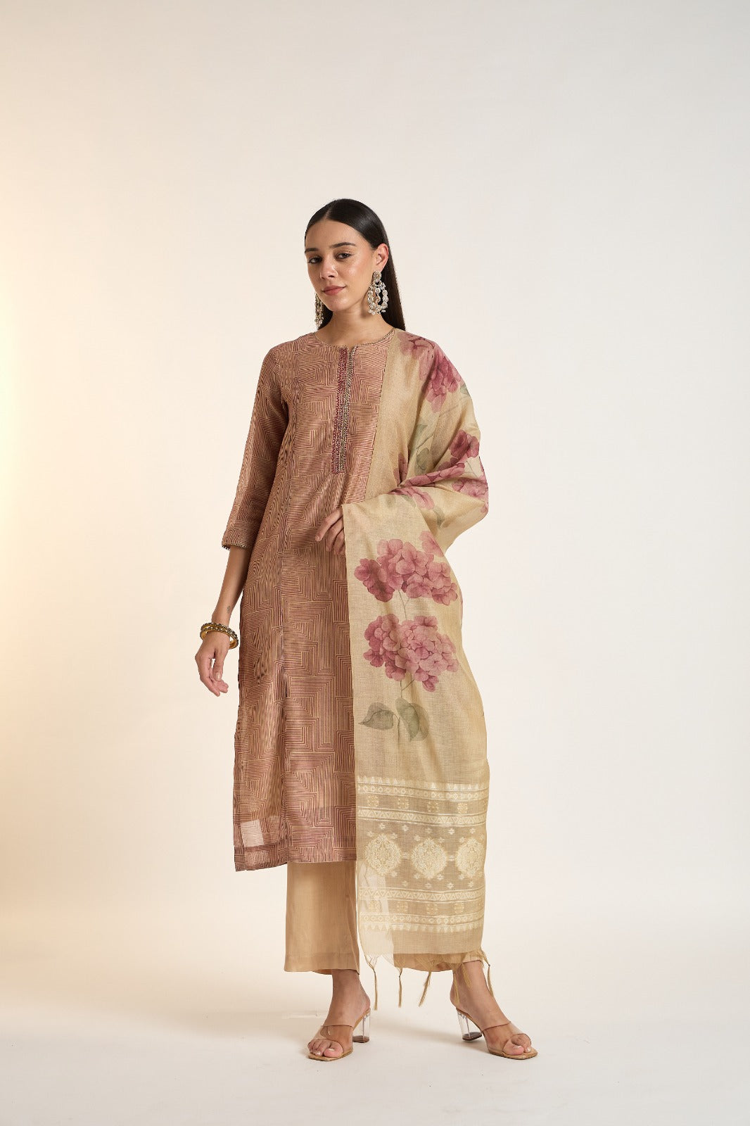 The Rosewood Floral Woven Dupatta Kurta Set
