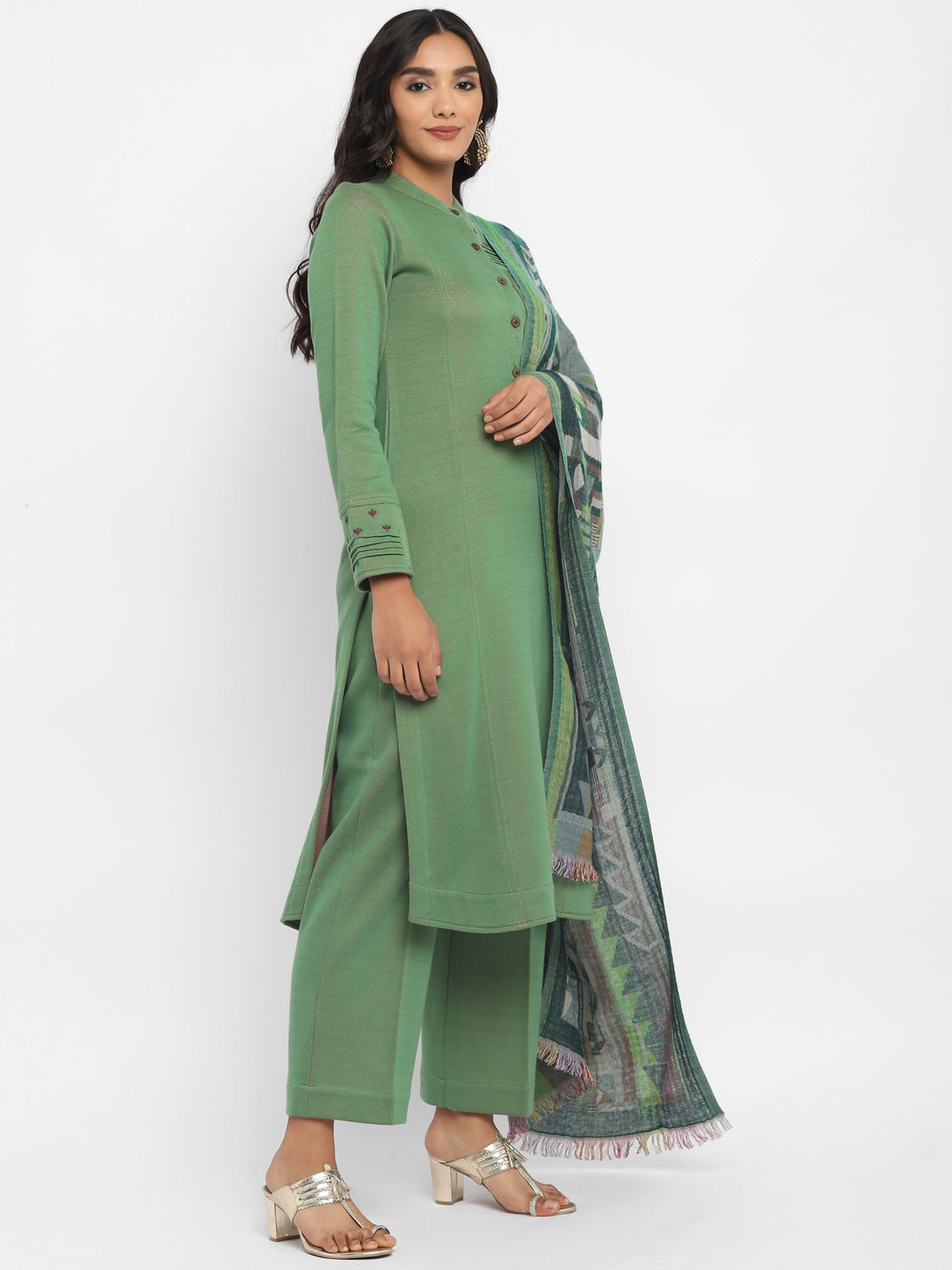 Fera Green  Woollen Kurta Set with Dupatta