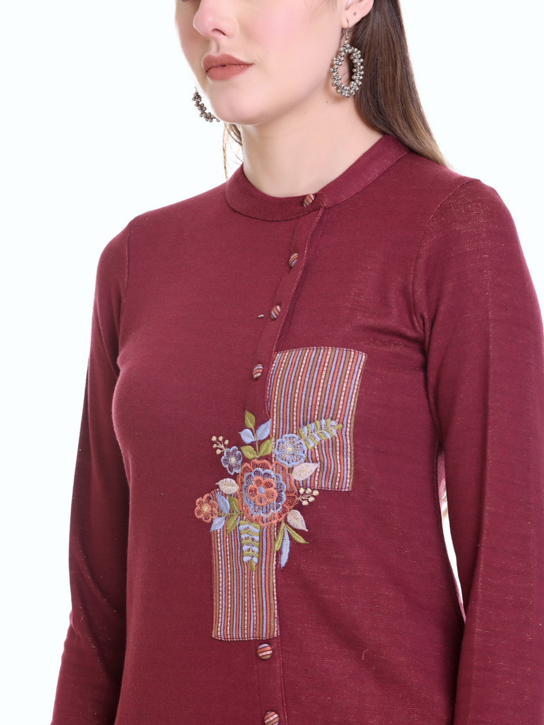 Maroon Woollen Kurta Set with Dupatta