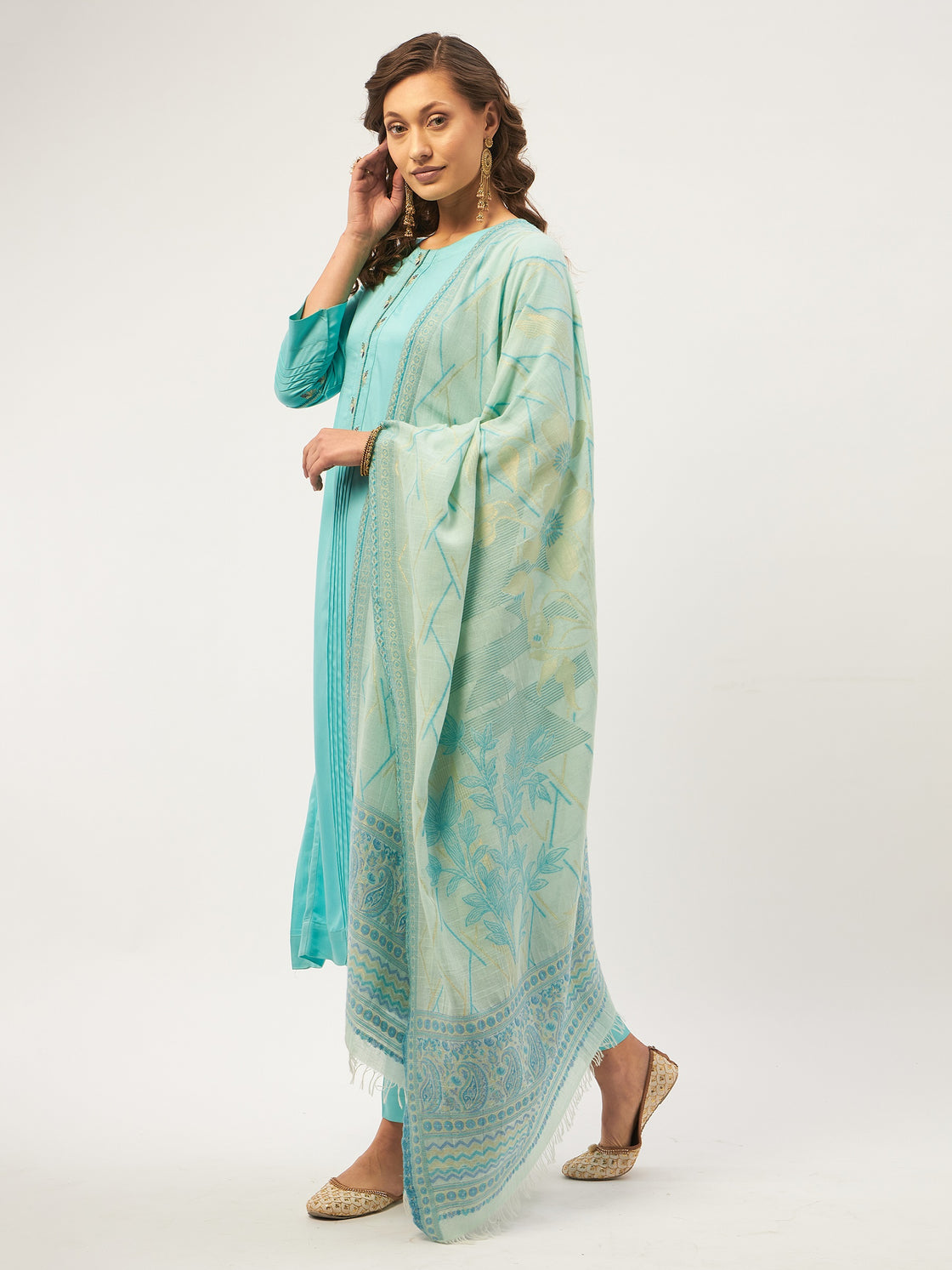 Aqua Blue Kurta Set with Dupatta