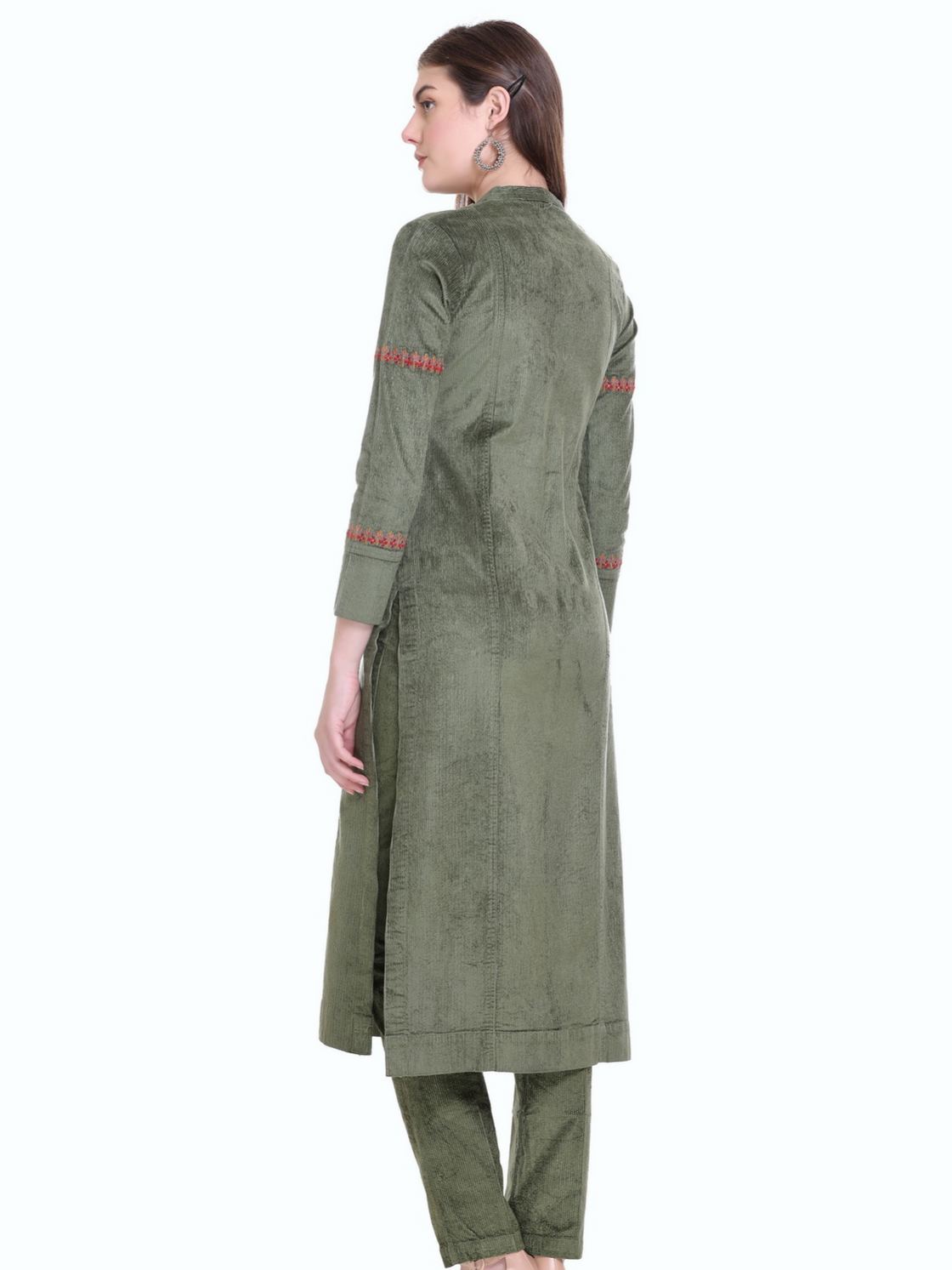 Olive Yoke Design Velvet Straight Kurta Set