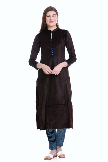 Coffee Velvet Straight Kurta Set