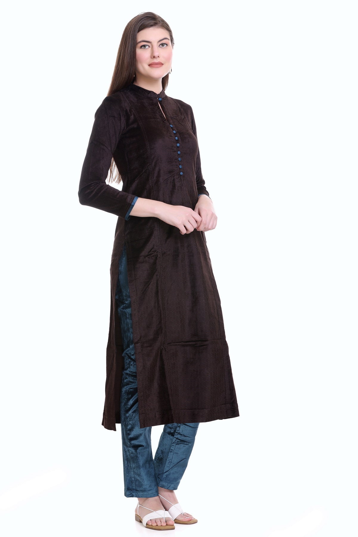 Coffee Velvet Straight Kurta Set