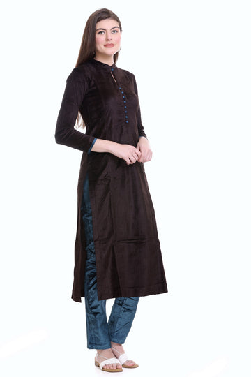 Coffee Velvet Straight Kurta Set