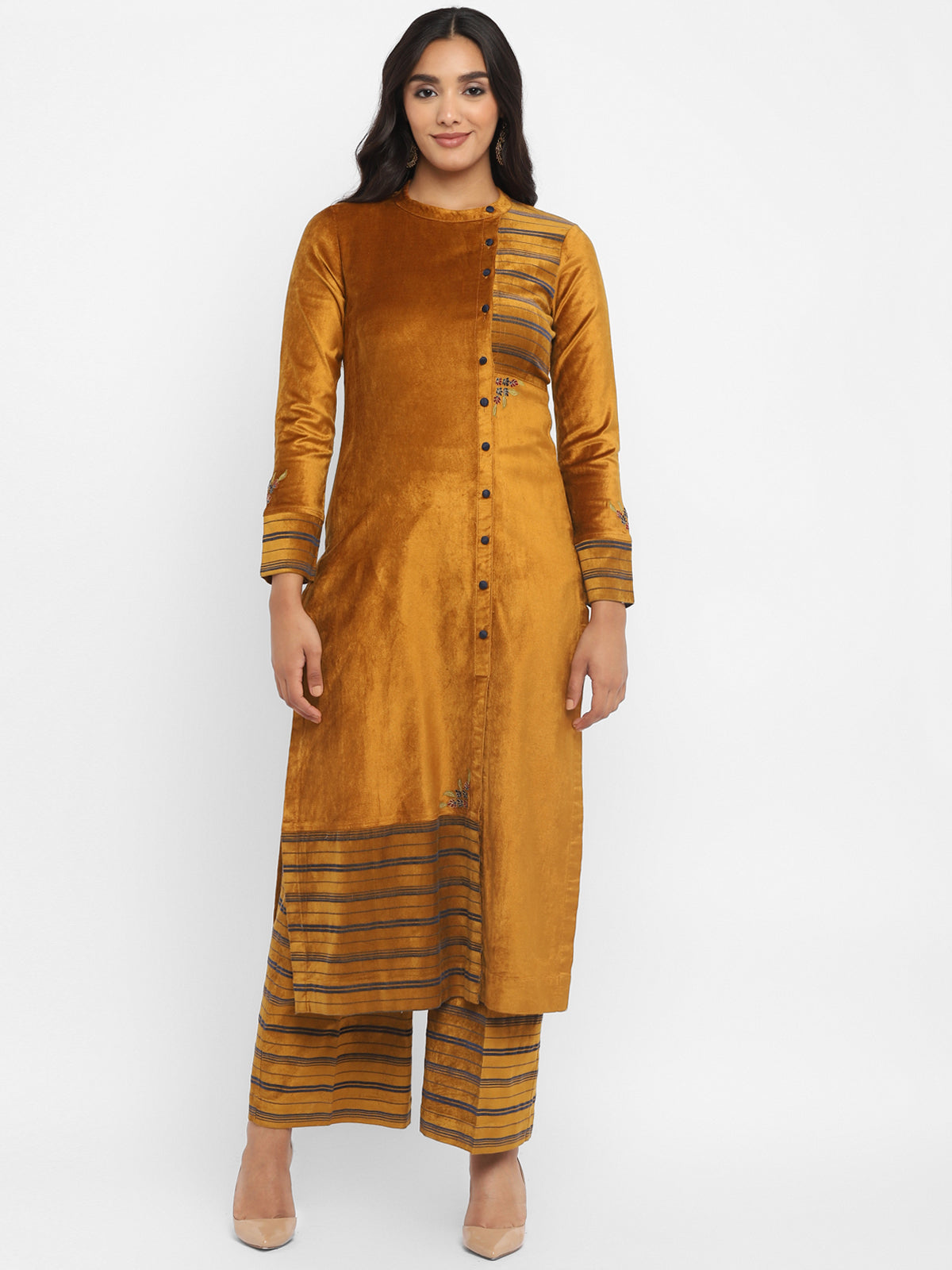 Golden  Velvet Straight Kurta Set