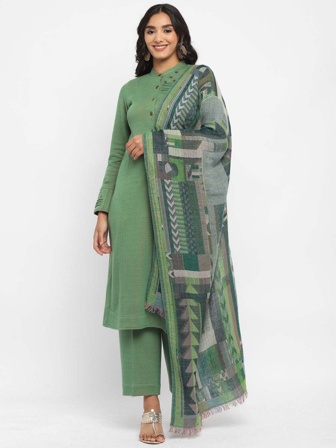 Fera Green  Woollen Kurta Set with Dupatta