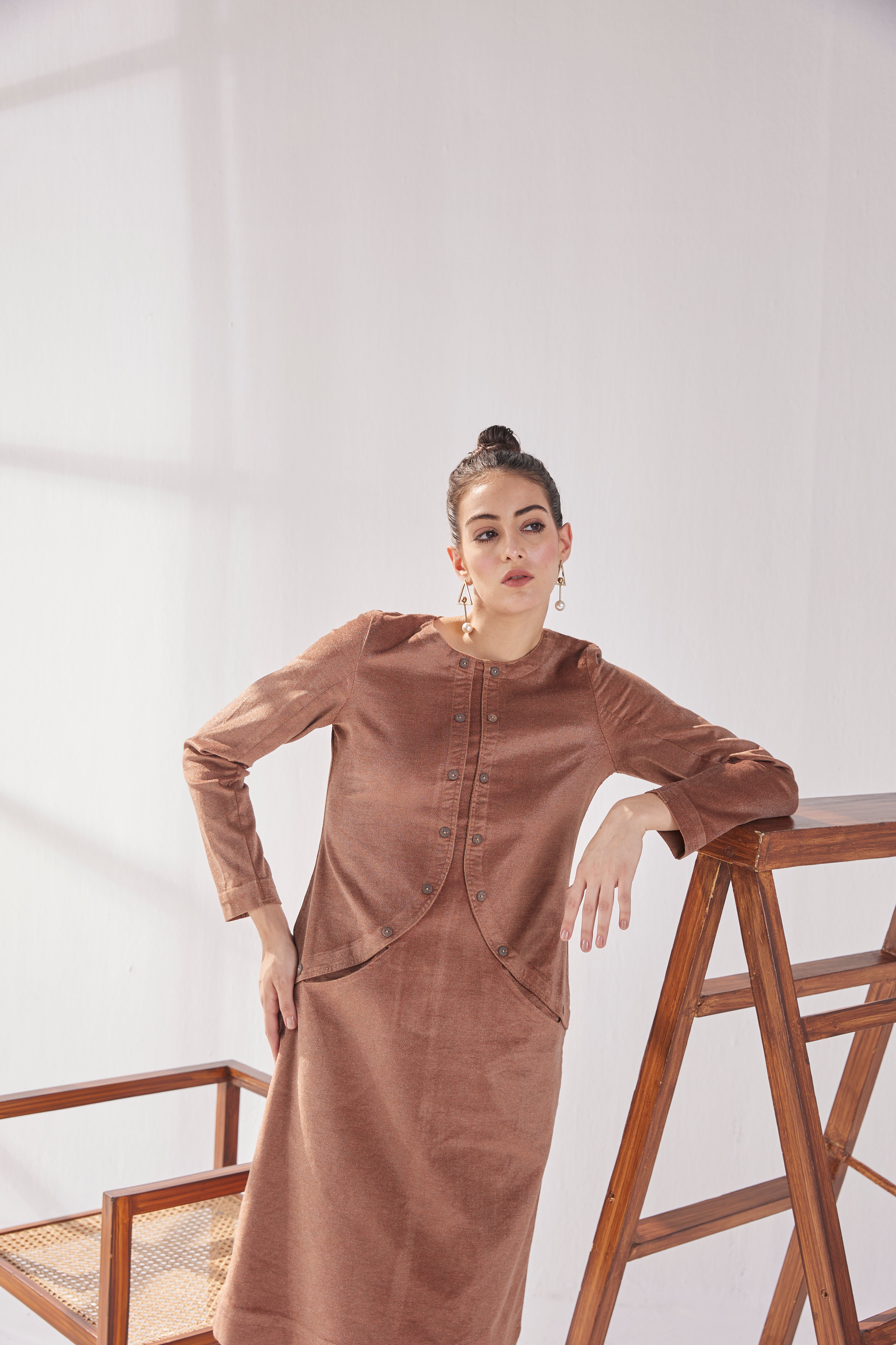Rust Velvet Straight Midi Dress